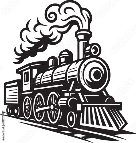 Steam train locomotive in vintage line style