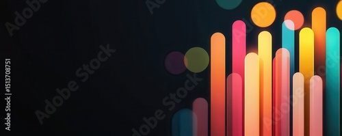 economy trade demand concept. Vibrant abstract background with colorful vertical bars and circles on a dark canvas.