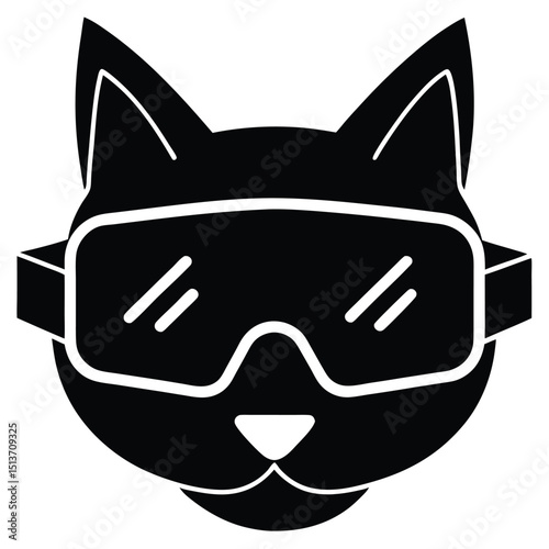 Cat Head with VR Goggles – A techy cat head immersed in a virtual world, wearing sleek VR goggles.
