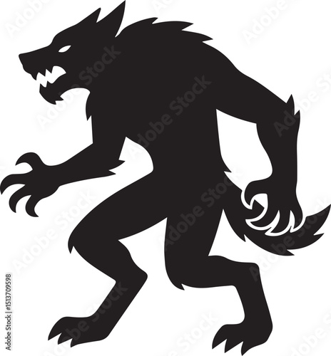 Simple Black Silhouette of a Single Werewolf – Minimal Halloween Vector Art Isolated on White Background