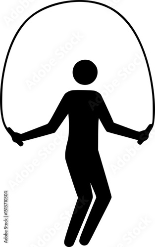 Young man jumping rope silhouette. Sportsman skipping with jump rope vector silhouette. Aerobic exercises, jump activity, health concept. Skipping Rope silhouette icon isolated on white background.