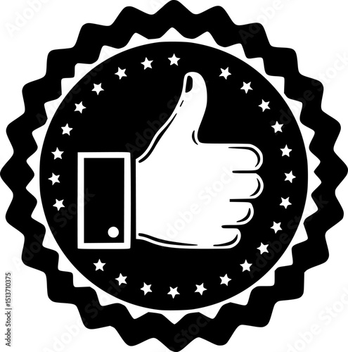 endorsement for employee or product concept, hand giving thumb up, honor badge, high quality approval, public support, positive satisfaction evaluation