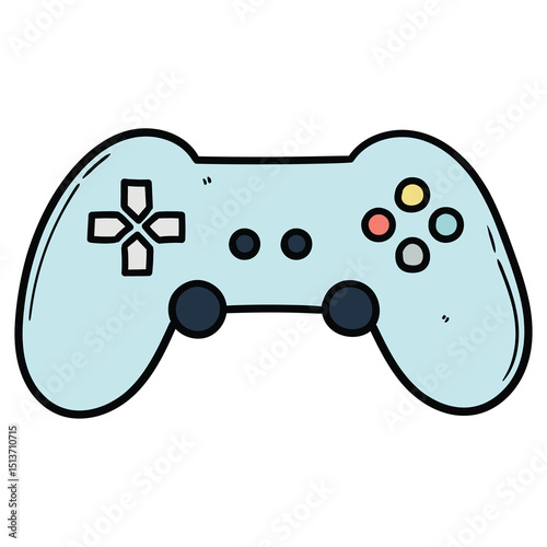 Hand drawn cartoon joystick for video games on white background.