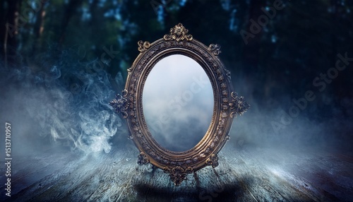 mysterious mirror with enchanted frame and smoky aura feels like an object from fairy tales m magical powerful and full of ancient secrets