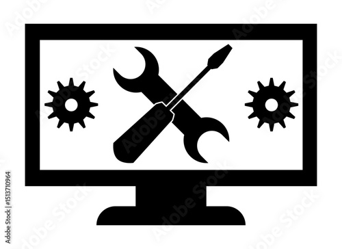 Logotipo con el concepto de mejora del rendimiento de la computadora, o icono de servicio de reparación de televisores.