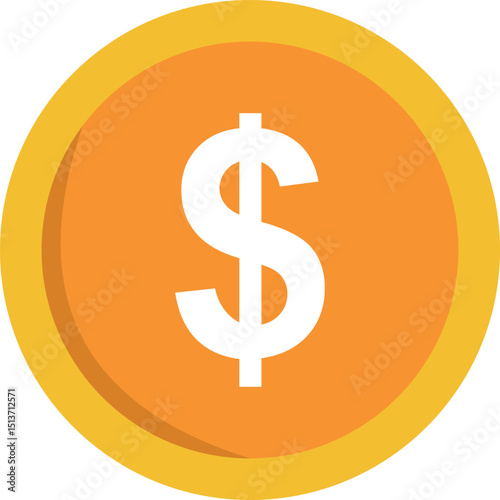 Bright Orange Dollar Coin Icon for Financial Stock Photos