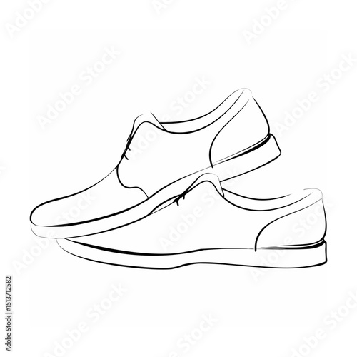 Elegant hand drawn outline illustration of stylish men's dress shoes on a white background