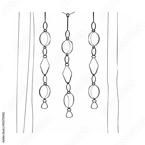 Artistic vector illustration of black and white beaded curtain decoration design