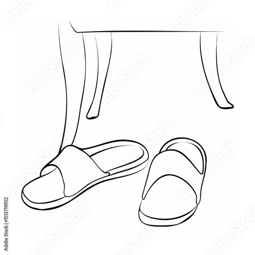 Simple outline illustration of home slippers with a table depicting relaxation and comfort