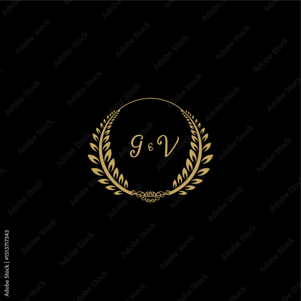 Fototapeta premium GV beautiful, feminine and elegant wedding monogram initial logo with circle floral gold