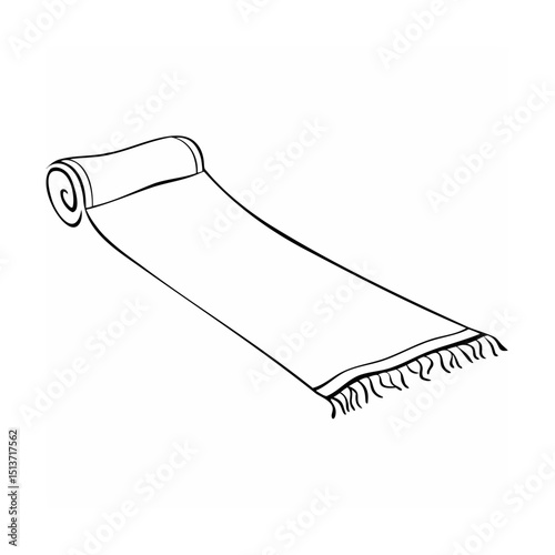 Rolled out hand drawn beach towel illustration with fringe for summer time recreation