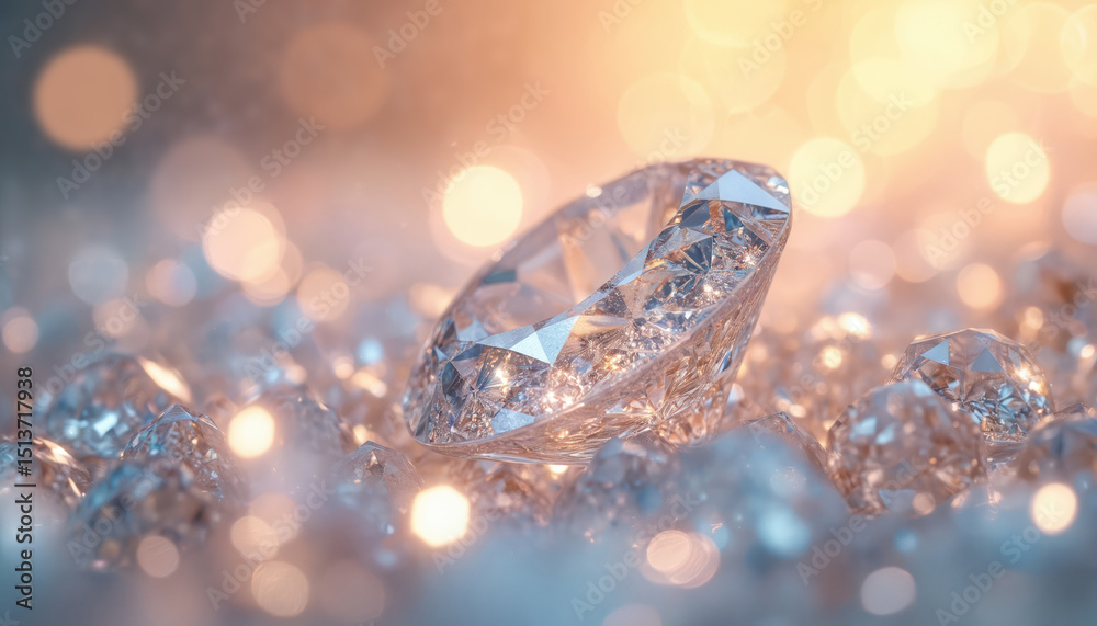 Sparkling diamond illustration. Gem shines with bokeh, sun flare. Luxury jewellery design concept. Precious stone, crystal, facets, brilliant sparkle, light, shimmer. Suitable for fashion, beauty, Sparkling diamond illustration. Gem shines with bokeh, sun flare. Luxury jewellery design concept. Precious stone, crystal, facets, brilliant sparkle, light, shimmer. Suitable for fashion, beauty,