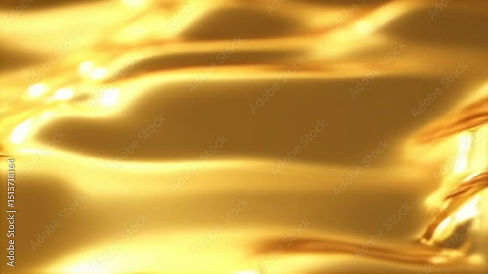 The image shows a close-up view of molten gold, its surface shimmering with highlights and reflecting light in a way that suggests fluidity and movement.