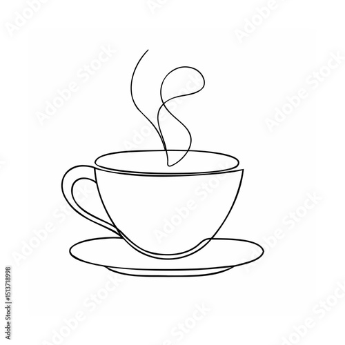 Minimalist line drawing of steaming coffee cup and saucer for morning routine or branding