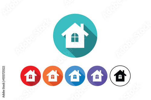 Colorful house icon set representing home real estate properties for various digital applications