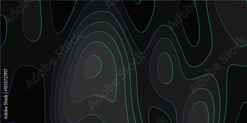 Abstract black blue background with Topographic line map pattern. abstract wavy and curved lines background. linear map. Dark seamless design. Bold tile able isolines pattern. Vector illustration.