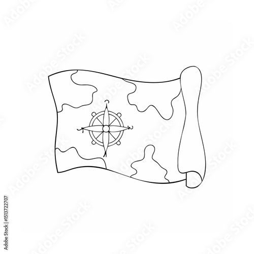 Hand drawn map with a compass rose illustration for adventure and navigation concept