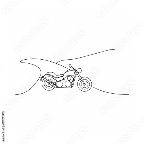 Simple line drawing of motorcycle on a road representing freedom and adventure