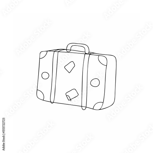 Simple hand drawn outline illustration of a vintage suitcase ready for travel journeys