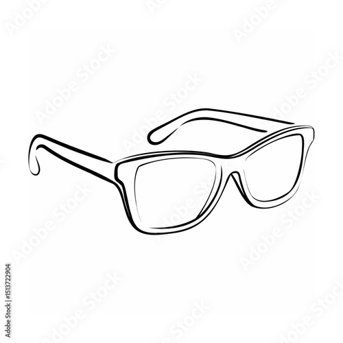 Simple black outline of classic sunglasses with thick frames in a minimalist style