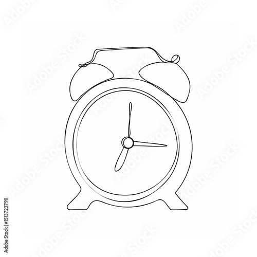 Simple one line drawing of an alarm clock with black and white linear style