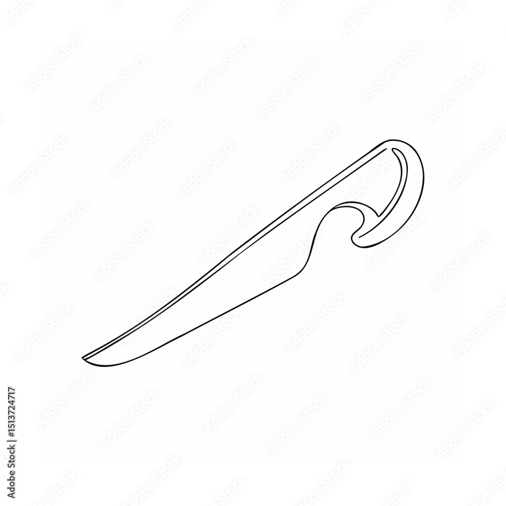 Fototapeta premium Minimalist line drawing of a hook knife ideal for crafting and creative projects