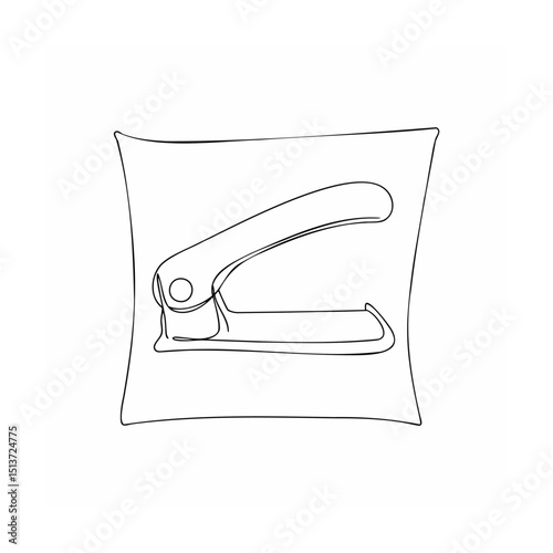 Minimalist one line drawing of a hole puncher isolated on a white background stationery concept