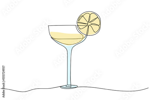 Elegant cocktail illustration featuring a glass with a lemon slice in a minimalistic style