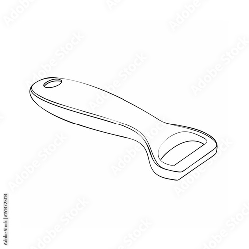 Black and white line drawing of a bottle opener isolated on white background