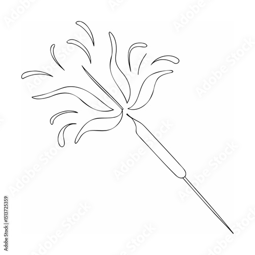 Simple black and white hand drawn illustration of a sparkling firework or sparkler