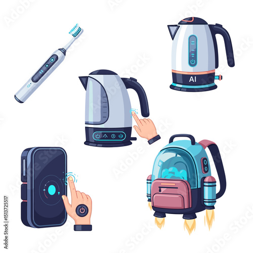 Smart Technology: Modern illustrations of smart electronic devices showcase innovation and futuristic design, perfect for conveying concepts of technological advancement and the future.