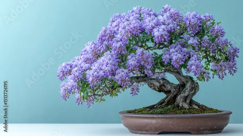 Windswept bonsai tree with curved branches on a smooth white minimalist background