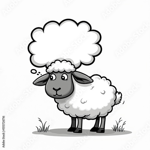 Wallpaper Mural Cartoon sheep with speech bubble. Adorable animal in drawing style looks at thought bubble. Cute illustration for children, education, advertising, comics, design. Torontodigital.ca