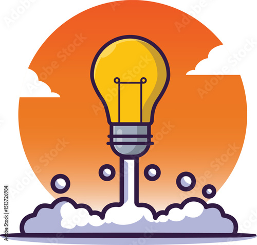 Flaying Lightbulb Cartoon Vector Icon Illustration. Education Technology Icon Concept Isolated Premium Vector. Flat Cartoon Style 