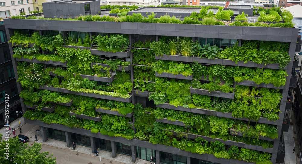 Green Building: Living facade of a modern urban building. Green Building: Living facade of a modern urban building.