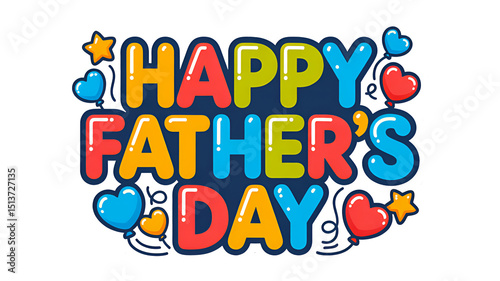 Colorful Happy Father s Day Greeting with Balloons and Stars on Transparent Background