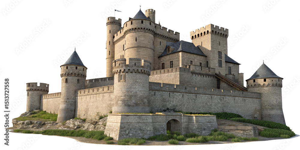 Fototapeta premium 3D Model Medieval Castle, Stone Structure, Isolated on Transparent Background, Castle, 3D Rendering, Architecture