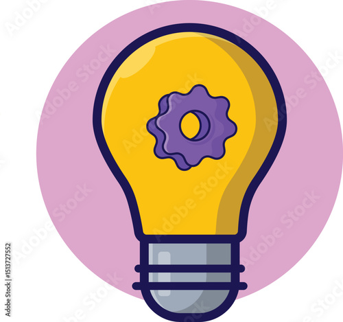 Lightbulb With Gear Cartoon Vector Icon Illustration. Education Technology Icon Concept Isolated Premium Vector. Flat Cartoon Style 
