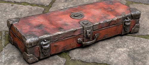 Vintage weathered suitcase resting on a stone surface, evoking a sense of history and travel