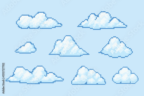 Pixel art clouds collection vector illustration for games, retro designs, and digital artwork