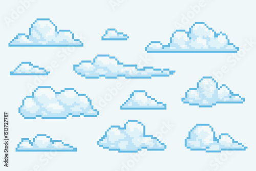 Pixel art clouds collection vector illustration for games, retro designs, and digital artwork
