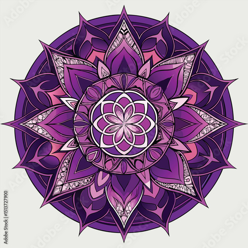 Elegant Purple Mandala Design with Intricate Floral and Geometric Patterns