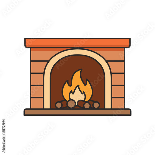 Cozy fireplace with flames and logs in a simple design  