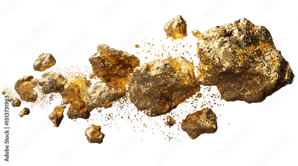 Gold nuggets falling with gravity effect on transparent background
Gold nuggets falling with gravity effect on transparent background