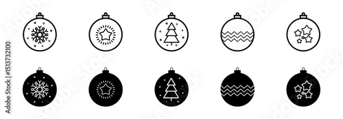 Christmas ball icon. Set of christmas balls. Christmas ball icons in flat linear design. Vector illustration.