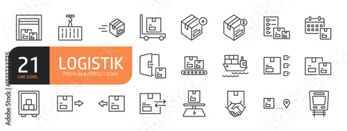 Set of line icons related to Logistic, Delivery, Cargo, Transportation, Warehouse, Supply Chain and more. Outline icons collection. Editable stroke. Vector illustration.