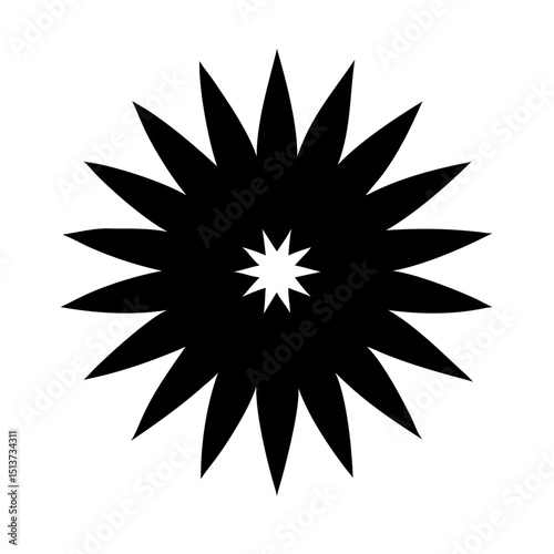 Silhouette bold burst flower with extended petals on transparent background for web and graphic design