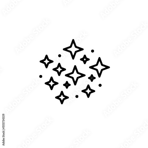 Sparkling stars in minimalist line art style on white background  