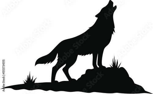 Wolf howling silhouette isolated on white background, vector illustration
