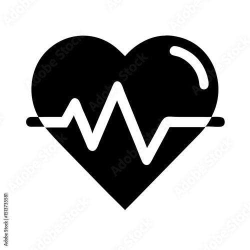 Silhouette combined heart and ecg glyph icon on transparent background for web and graphic design